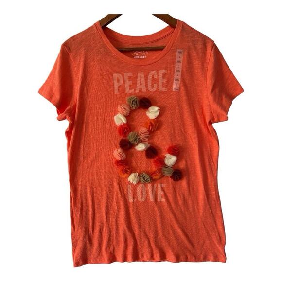 Old Navy Orange Peace Love Floral Lightweight Casual Short Sleeve Tee Large NWT - Picture 1 of 12